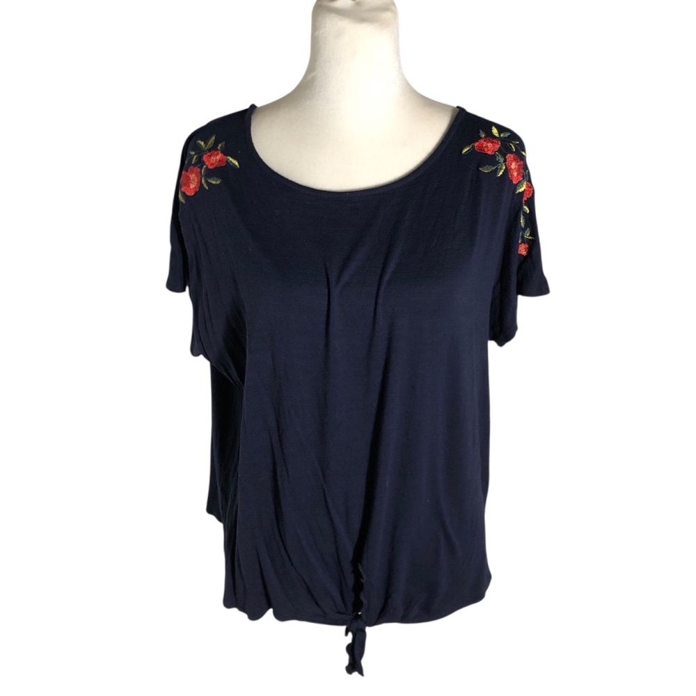 W5 Anthropologie Sz Large embroidered short sleeve knit top